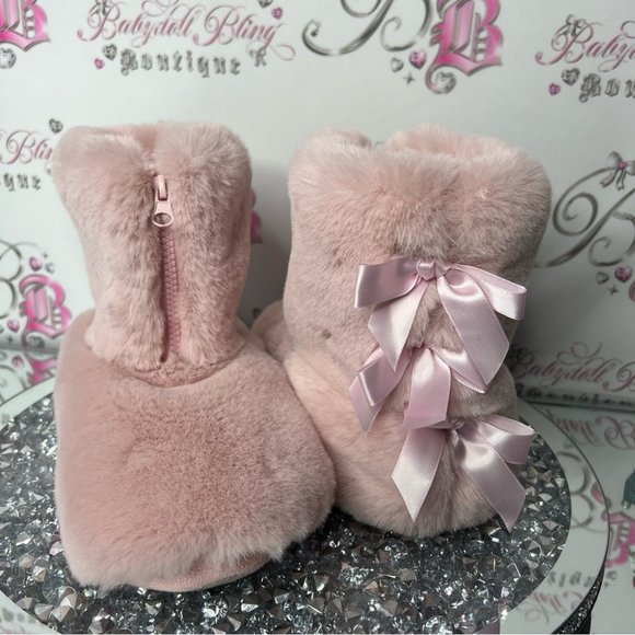 Slippers bows π coquette furry fuzzy soft fur booties π soft plush lounge pink - Picture 7 of 7